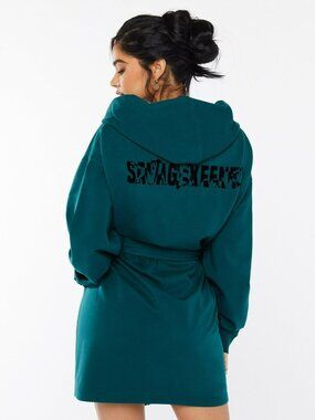 Savage X Fenty Womens Teal Hooded Cardigan Robe With Pockets & Belt XS/S